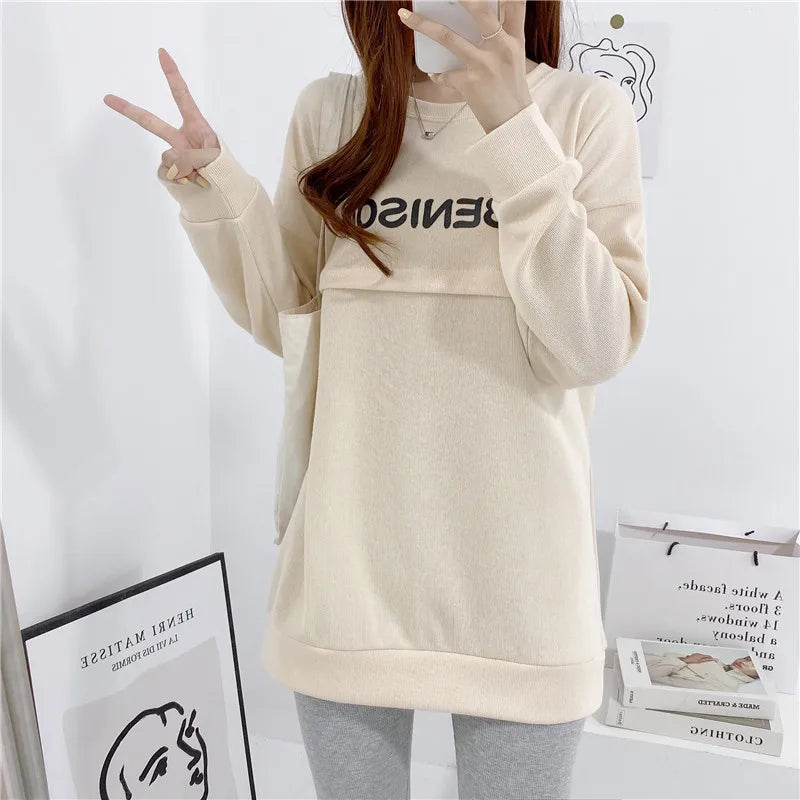 Maternity Nursing Sweatshirt Loose Sweatshirt Pullover Breastfeeding Clothe Autumn Cotton Jacket For Nursing Mothers Maternitty