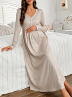 Striped V-Neck Maternity Dress