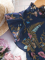 Floral Print Ruffle Sleeve Pleated Belted Midi Dress For Women