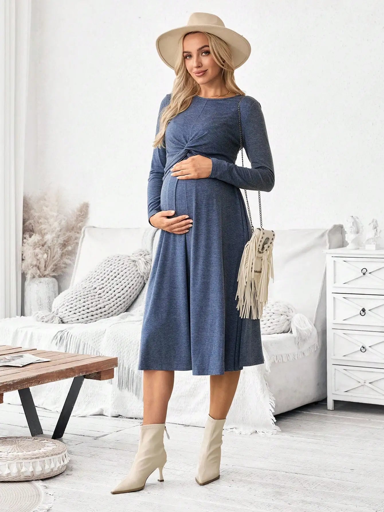 Maternity Twist Waist Nursing Dress,