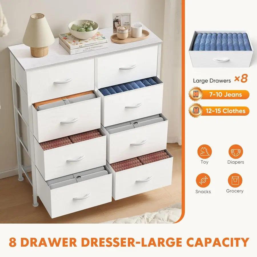 8 Drawers, Anti Tip  Chests  with Wooden Top Metal Frame