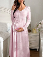 Striped V-Neck Maternity Dress