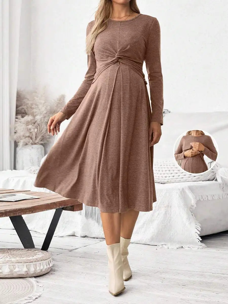 Maternity Twist Waist Nursing Dress,