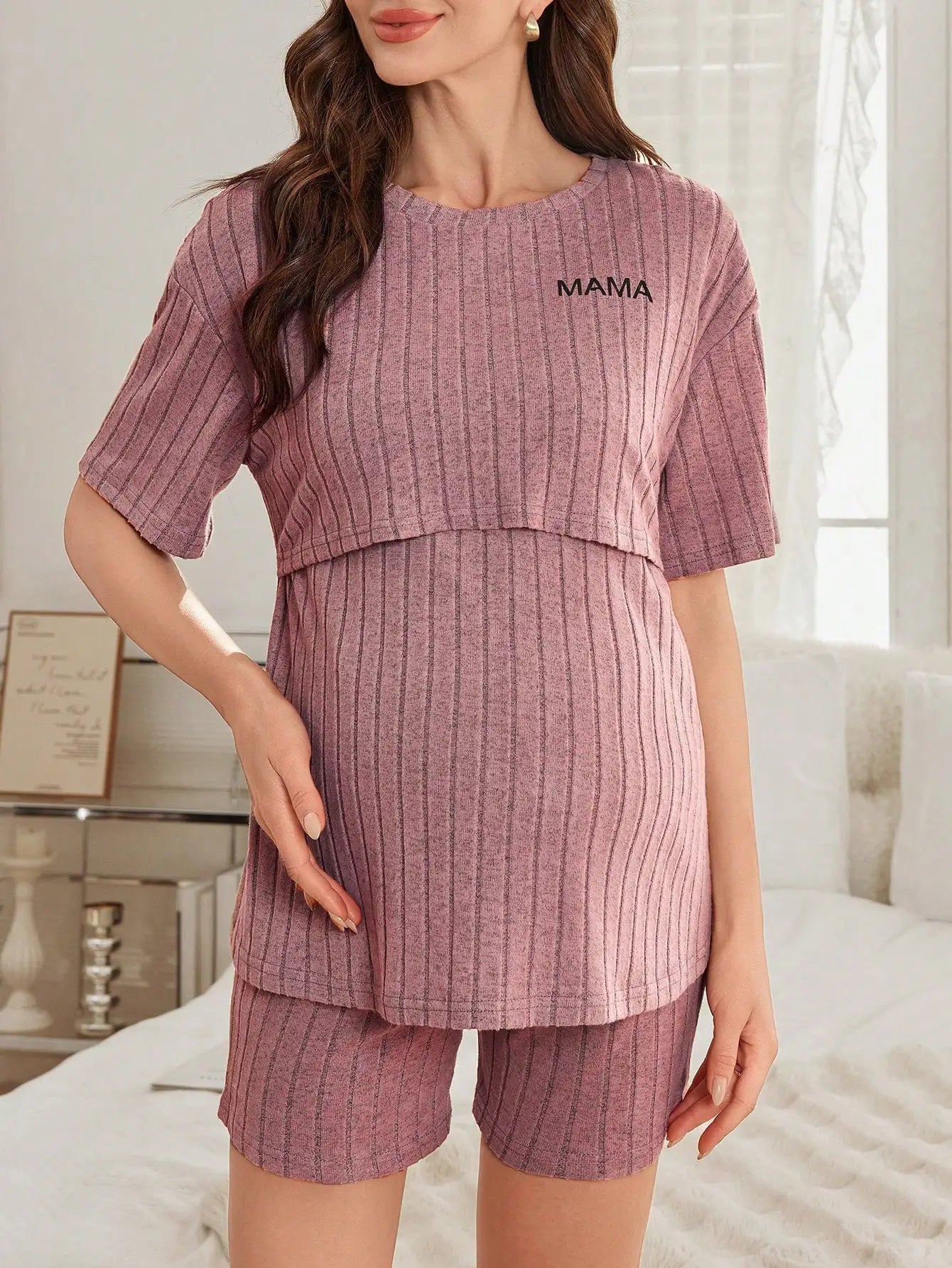 Striped Maternity Nursing Pajama Set