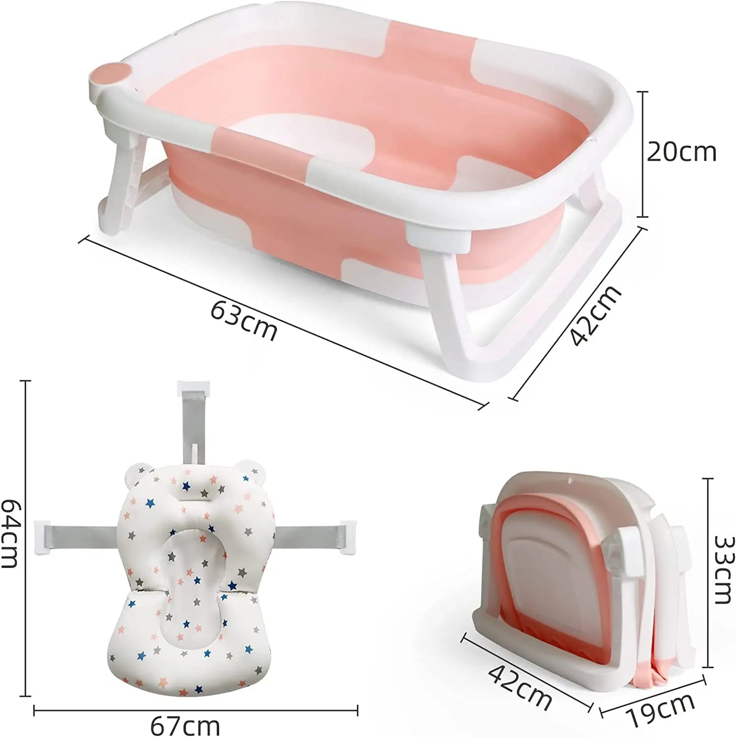 Foldable Baby Bath Tub with Bath Cushion  Thermometer