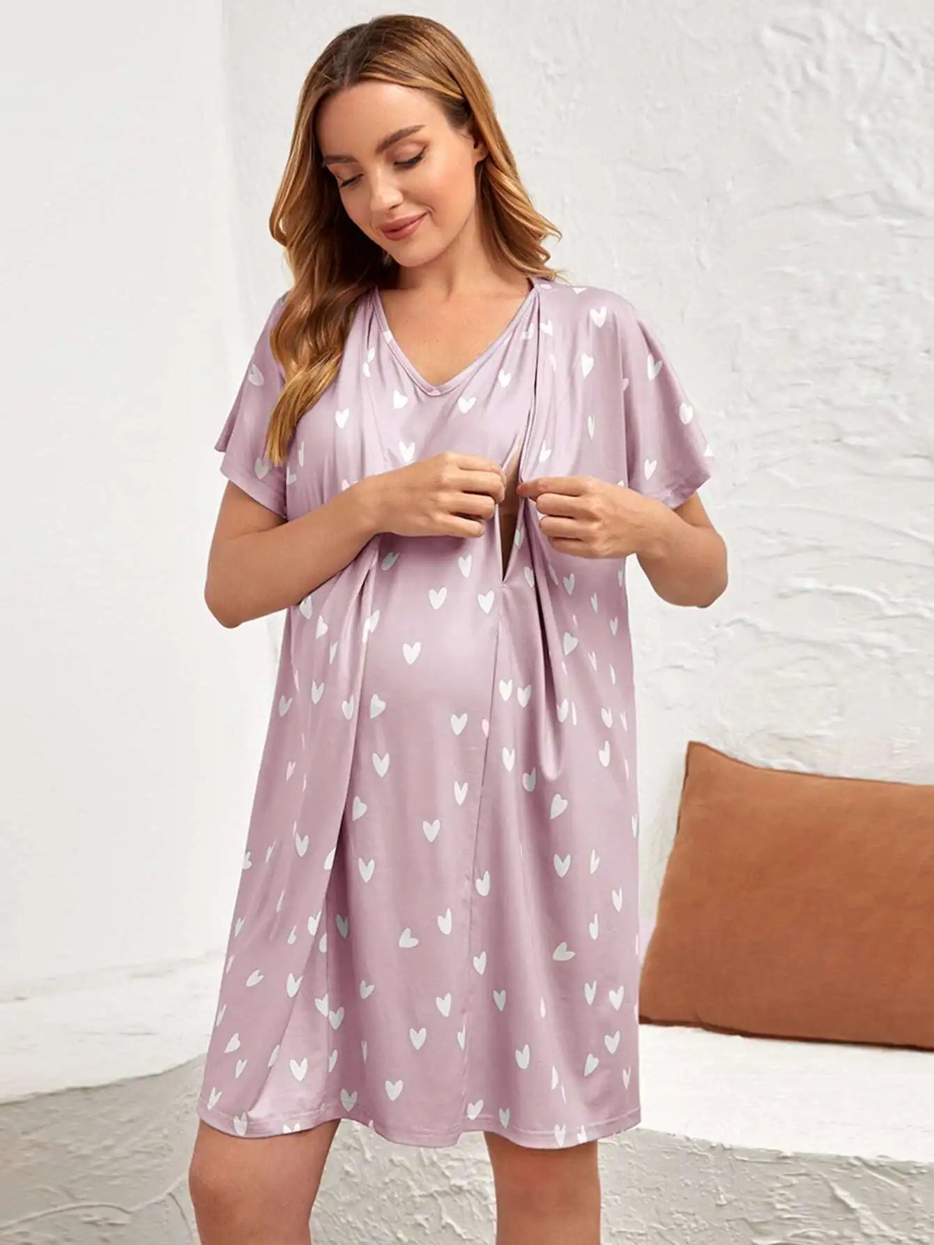 Maternity Batwing Sleeve Nursing Nightdress