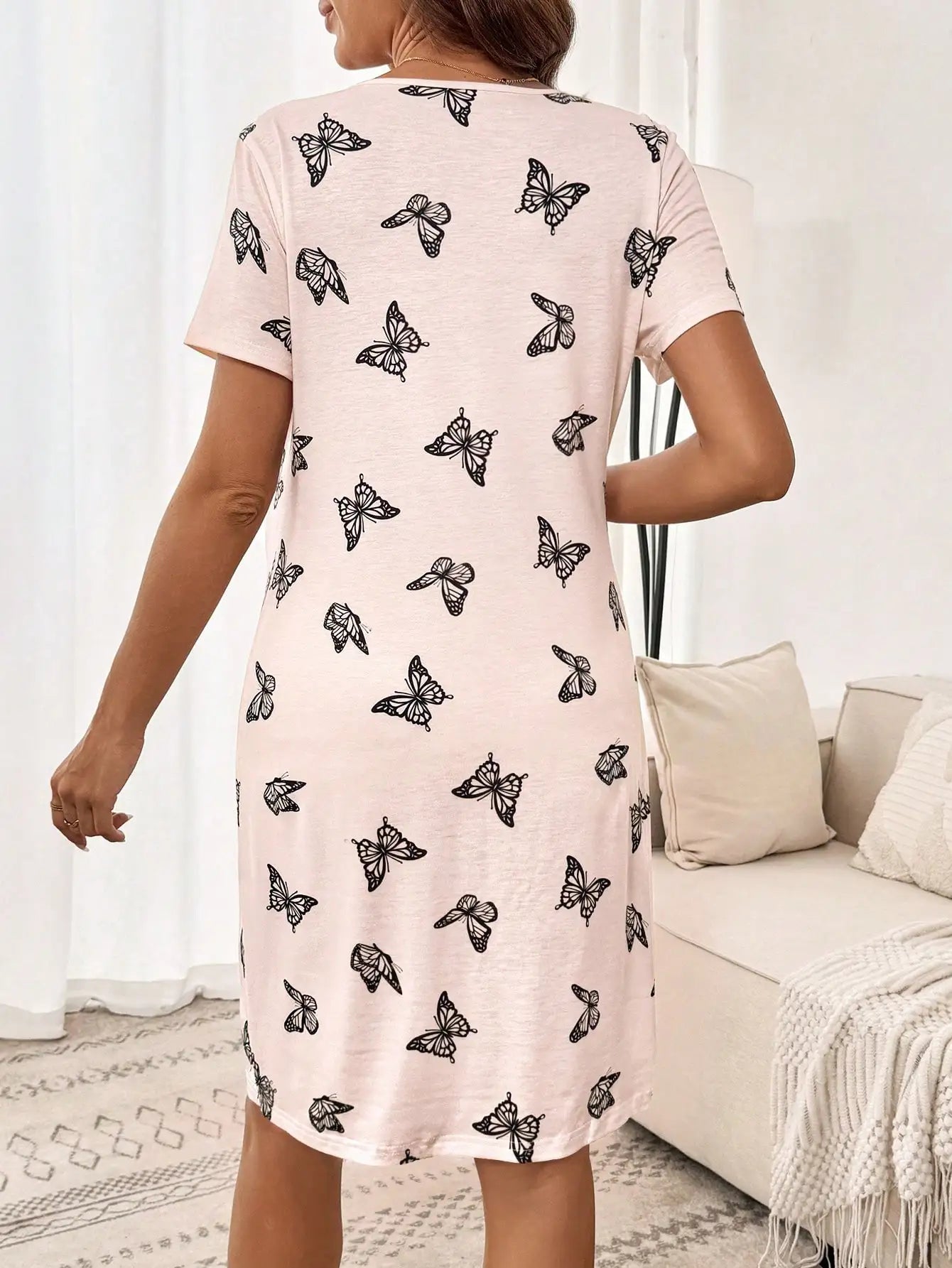 Maternity Nightgown with Front Buttons and Pocket