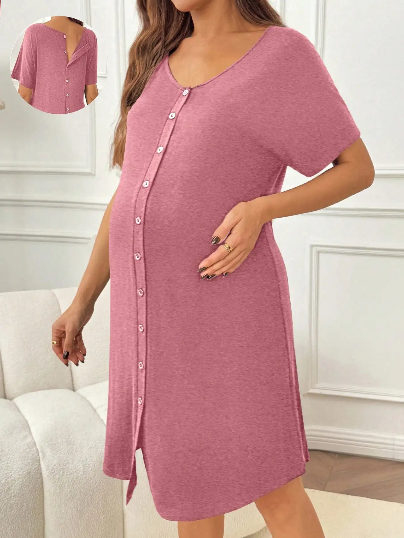 Maternity Short Sleeve Button-Front for Lounge