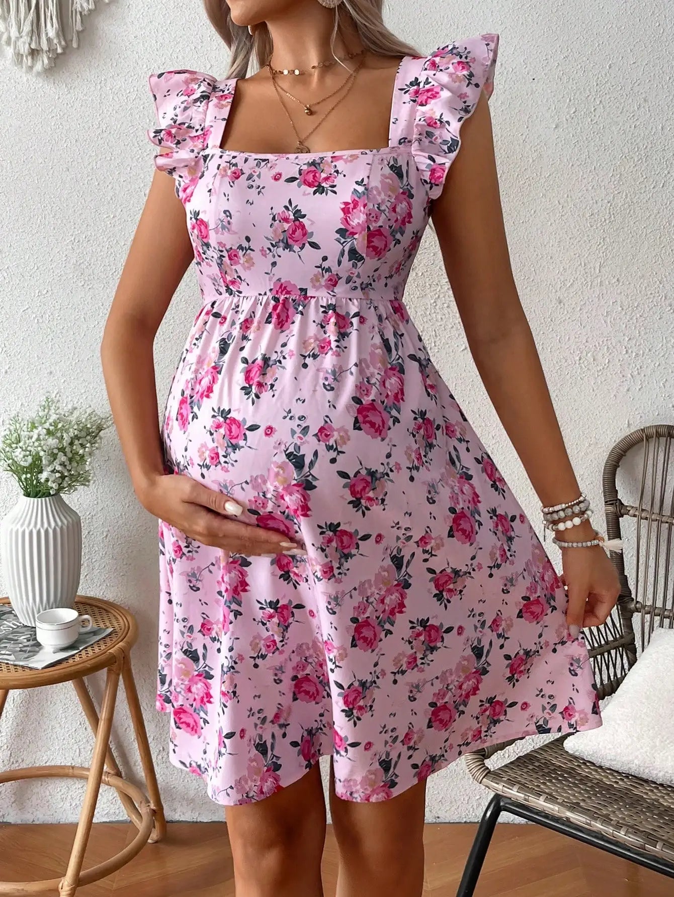 Pink Floral Maternity Dress
