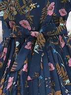 Floral Print Ruffle Sleeve Pleated Belted Midi Dress For Women