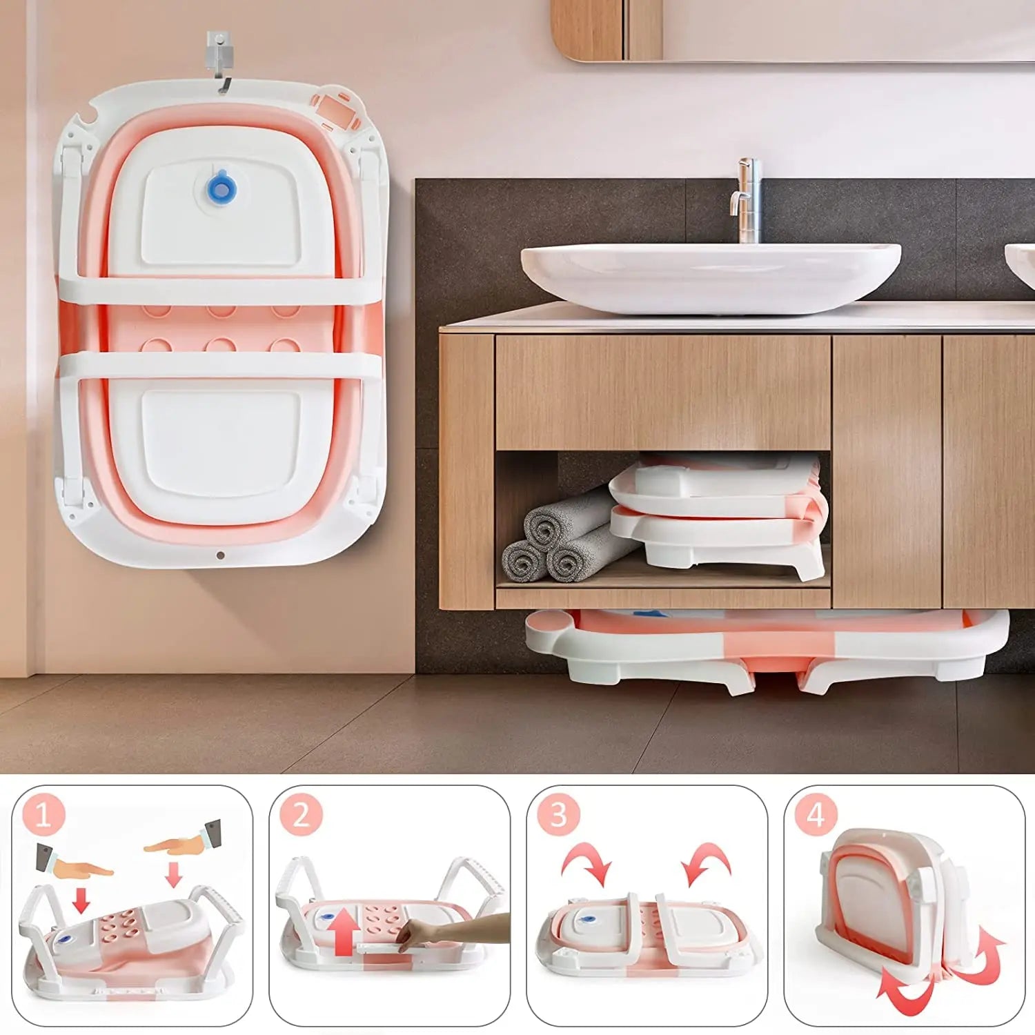Foldable Baby Bath Tub with Bath Cushion  Thermometer